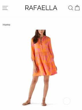 Rafaella Orange and Pink Tiered V-Neck Mini Dress